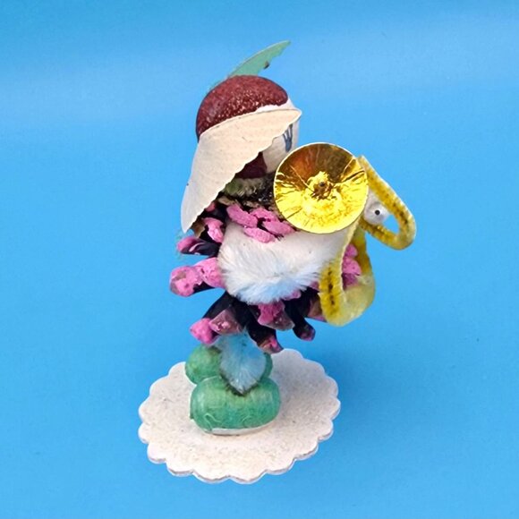 Vintage Putz Angel Ornament Pinecone Chenille Gold Foil Horn Mica Snow Japan Chr - Picture 8 of 10